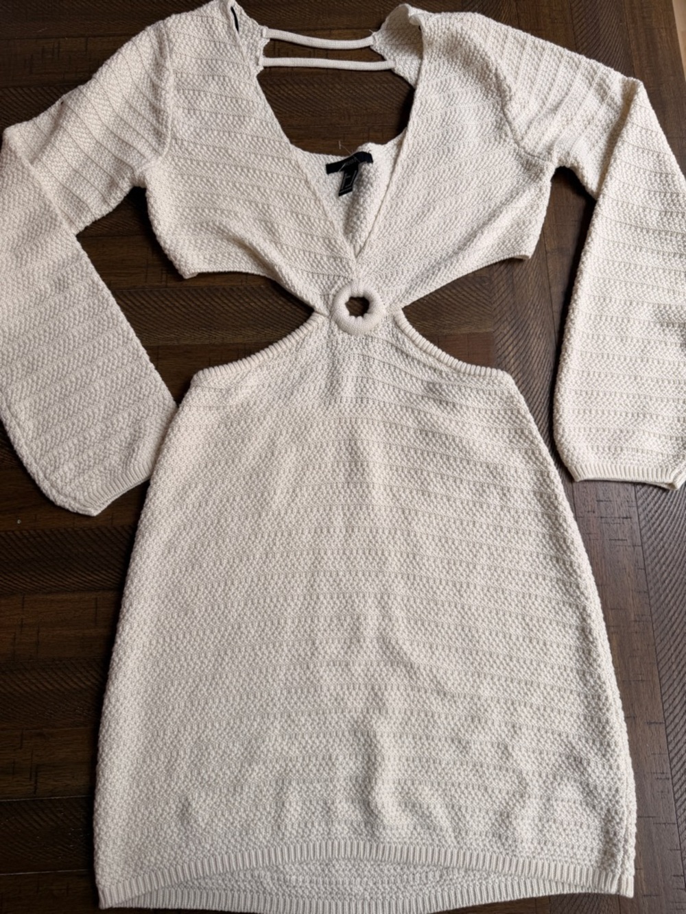Cream Knit Cutout Crochet Mini Dress Euro Summer Resortwear Festival Coastal M